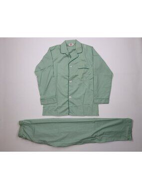 Vtg 70s Streetwear Mens Medium 2 Piece Lightweight Pajamas Outfit Set Green USA